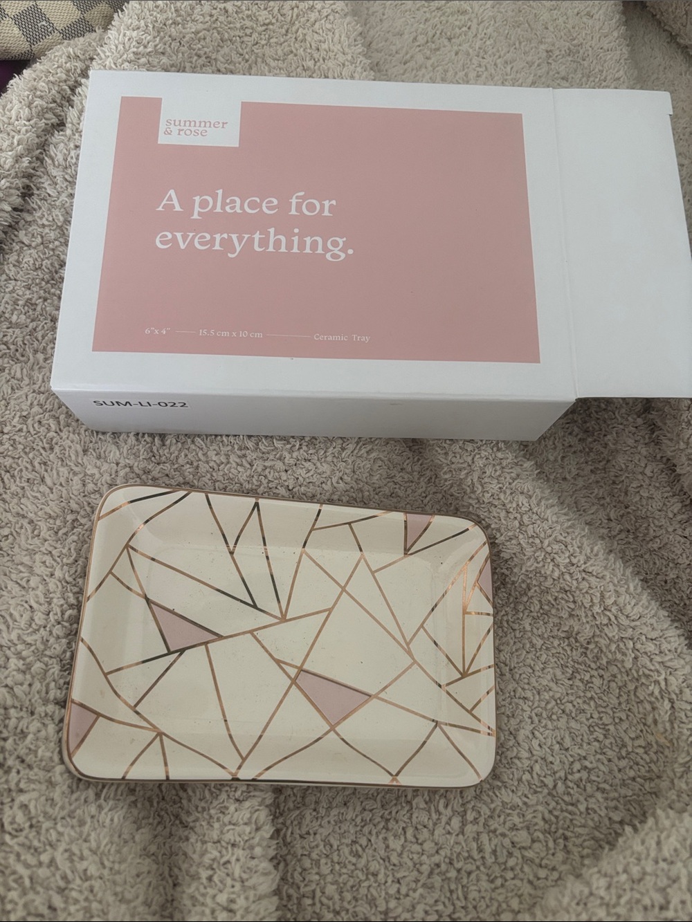 summer & rose Ceramic Geometric Trinket Dish in Blush Pink and Gold